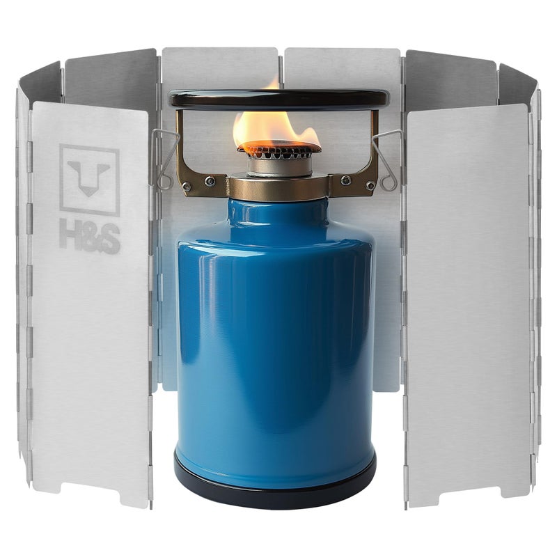 H&S Foldable Camping Stove Windscreen, 10 Aluminum Plates, Windshield with Carrying Case for Outdoor Camping - Image 1