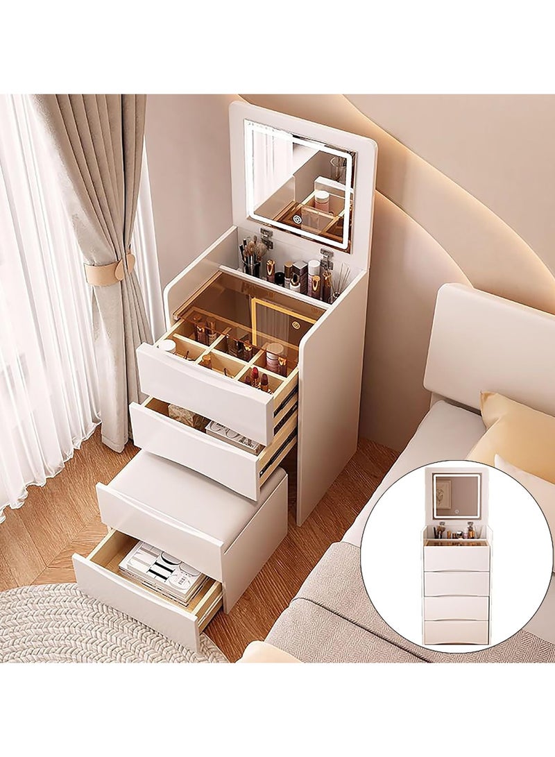 Organized Home Compact Makeup Vanity Desk with Flip Top Mirror LED Light Glass Top 3 Storage Drawers and Hidden Stool for Bedroom Small Space - Image 1