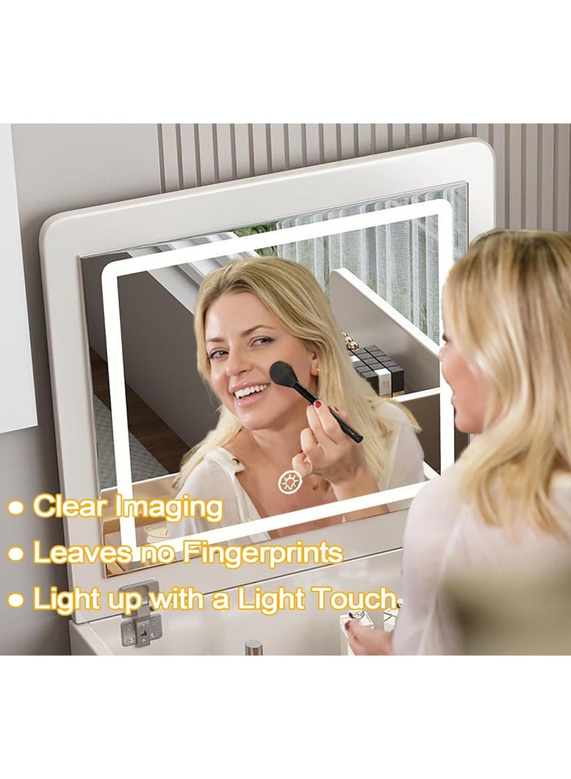 Organized Home Compact Makeup Vanity Desk with Flip Top Mirror LED Light Glass Top 3 Storage Drawers and Hidden Stool for Bedroom Small Space - Image 4