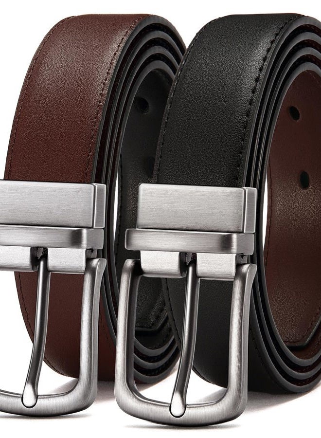 CHAOREN Reversible Belt Men 1 Piece - 1.25" Leather Dress Belt - Trim to Fit for Elegant Style, Black/Brown, 32"-34"Waist Adjustable - Image 1