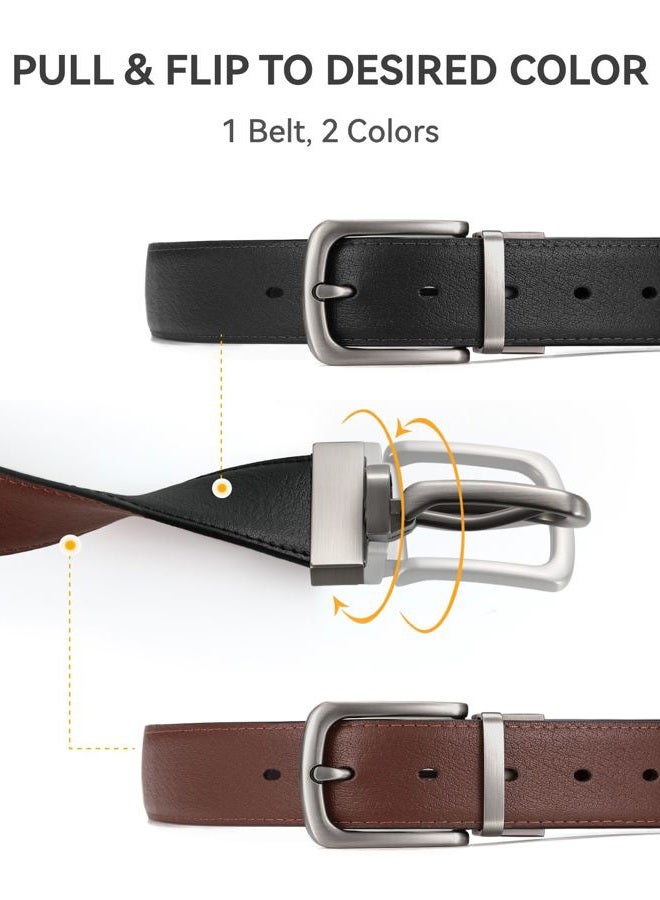CHAOREN Reversible Belt Men 1 Piece - 1.25" Leather Dress Belt - Trim to Fit for Elegant Style, Black/Brown, 32"-34"Waist Adjustable - Image 2