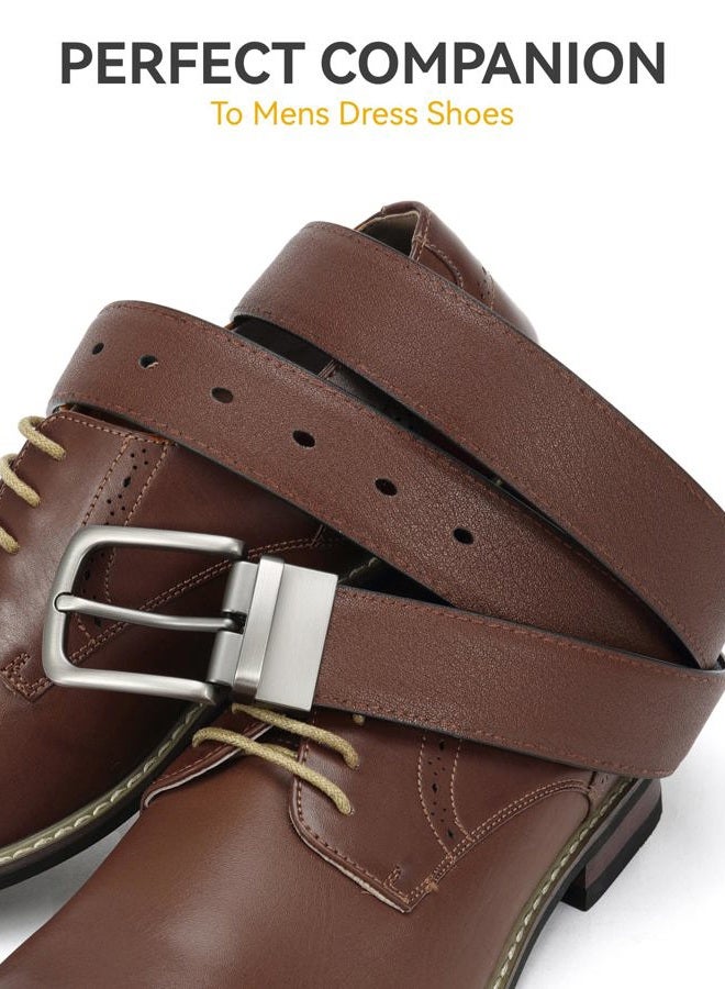 CHAOREN Reversible Belt Men 1 Piece - 1.25" Leather Dress Belt - Trim to Fit for Elegant Style, Black/Brown, 32"-34"Waist Adjustable - Image 3