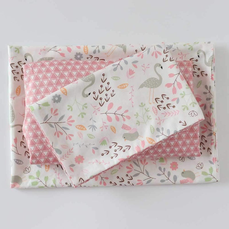Emenpy 100% Cotton Crib Bedding Set for Baby Boys Girls,3 Pcs Baby Bed Linen Include Duvet Cover,Fitted Sheet,Pillowcase,Nursery Decoration,No Filler(Pink) - Image 2