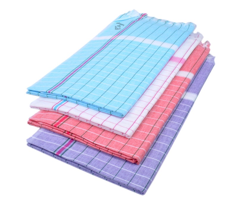 Sathiyas 480 GSM 4 Piece Bath Non-Terry Cotton Towel Ultra Absorbent Super Soft and Comfortable-Quick Drying Towel (Blue, Lavender, Red, White 75 cm X 150 cm) - Image 5