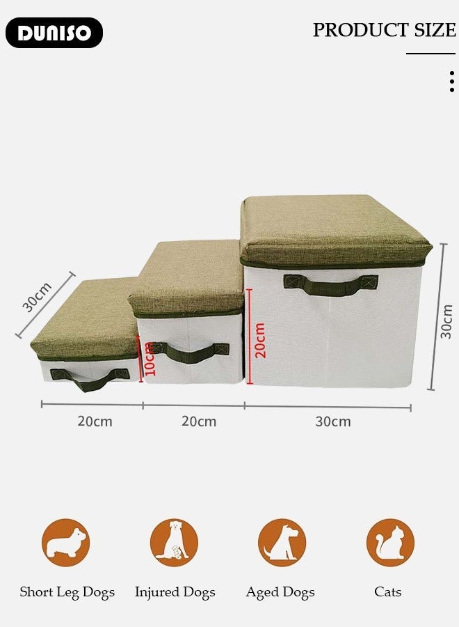 DUNISO 3-Step Foldable Pet Steps with Handle, 2-in-1 Soft Flannel Dog Stairs with Storage, Non-Slip Cat Steps with High-Elastic and Breathable Material Sponge for Puppy Kitten Climbing High Bed and Couch - Image 4