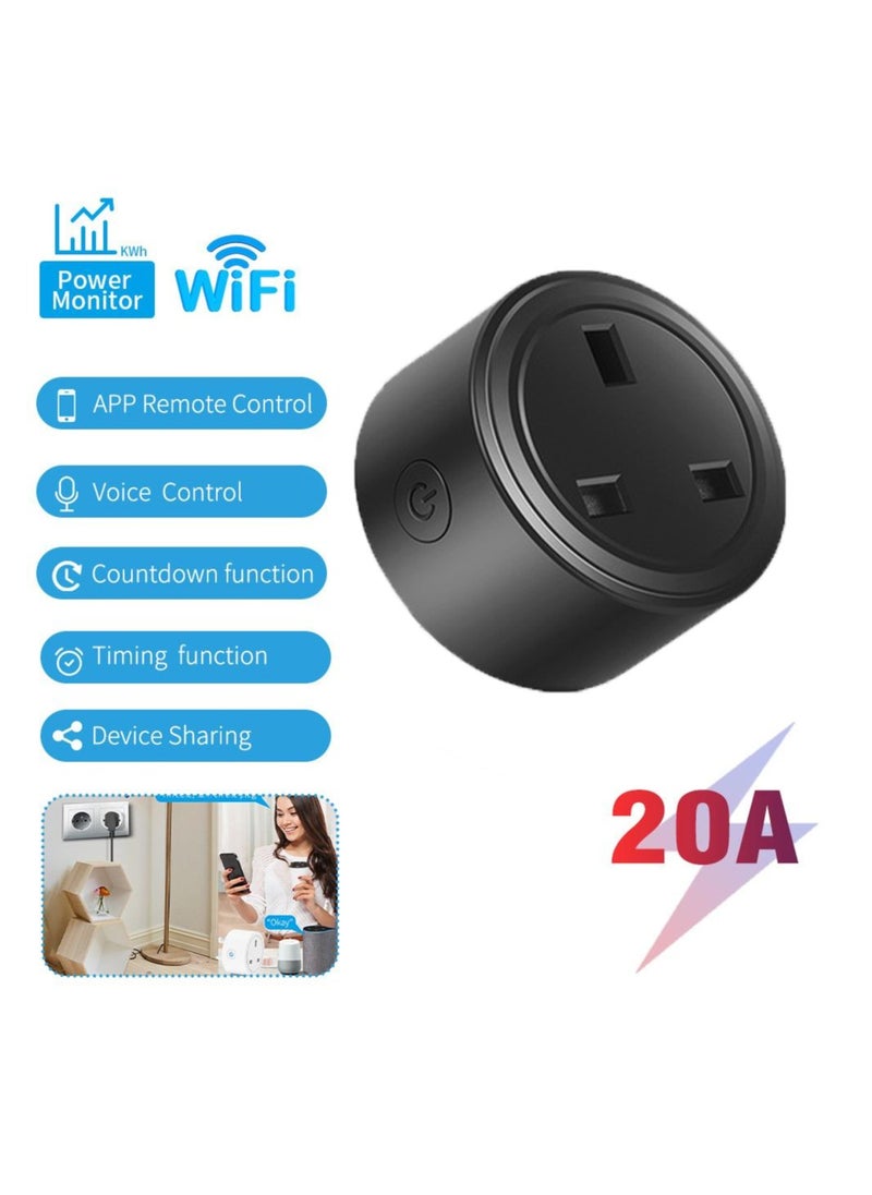 UanTii UanTii 20A Smart Plug Tuya Wifi Wireless Remote Controlled Plug Timing Schedule Plug Works with Tuya Smart Life App and Alexa Google Home  - Image 1