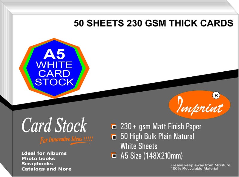 IMPRINT A5 Card Stock White Color, 230 GSM Thick, Pack of 50 - Image 3