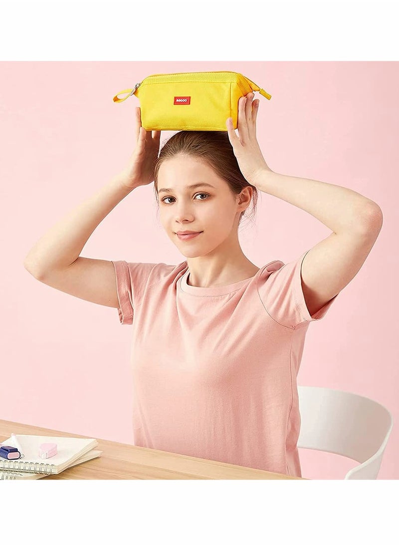SYOSI - Pencil Case, Durable Large Capacity Pencil Pouch Pen Bag with Easy Grip Handle, Cosmetic Bag Office Stationery Organizer for School Teen Girl Boy Men Women (Yellow) - Image 1