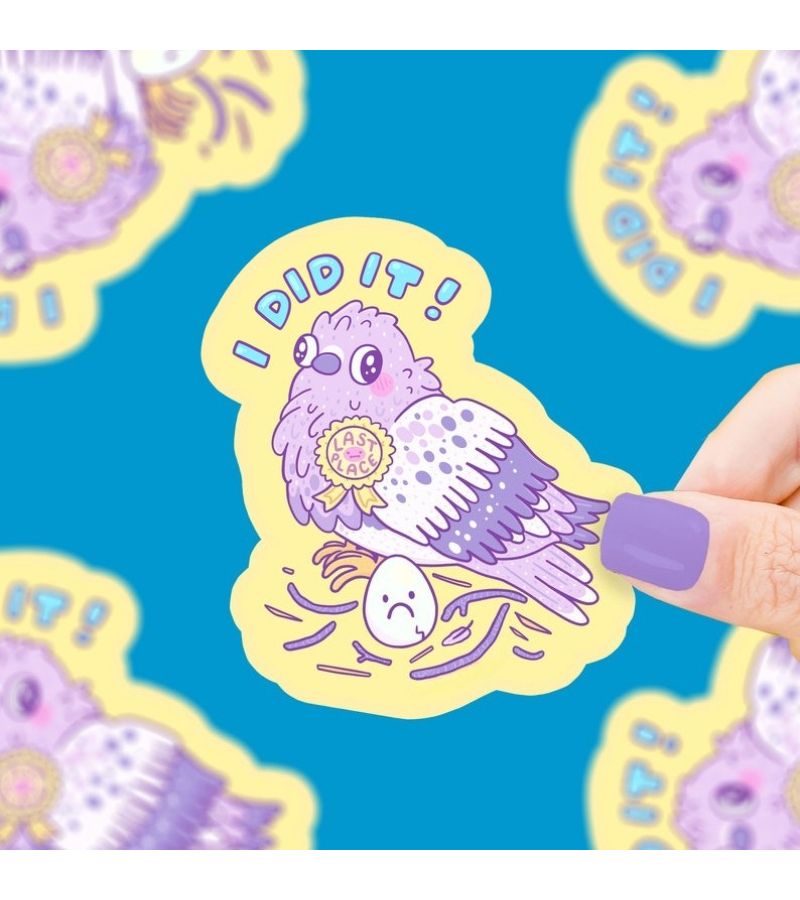 Funny Pigeon Bird Nest Vinyl Waterproof Sticker 1pc for Laptop Water Bottle - Image 1