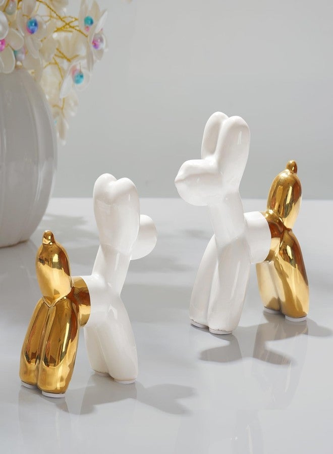 Notakia Cute Ceramics Balloon Dog Statue Crafts Living Room Desktop Decorations,Handmade Modern Small Ceramic Animal Statue Ornament Home Decor Accents (White Gold Balloon Dog) - Image 4