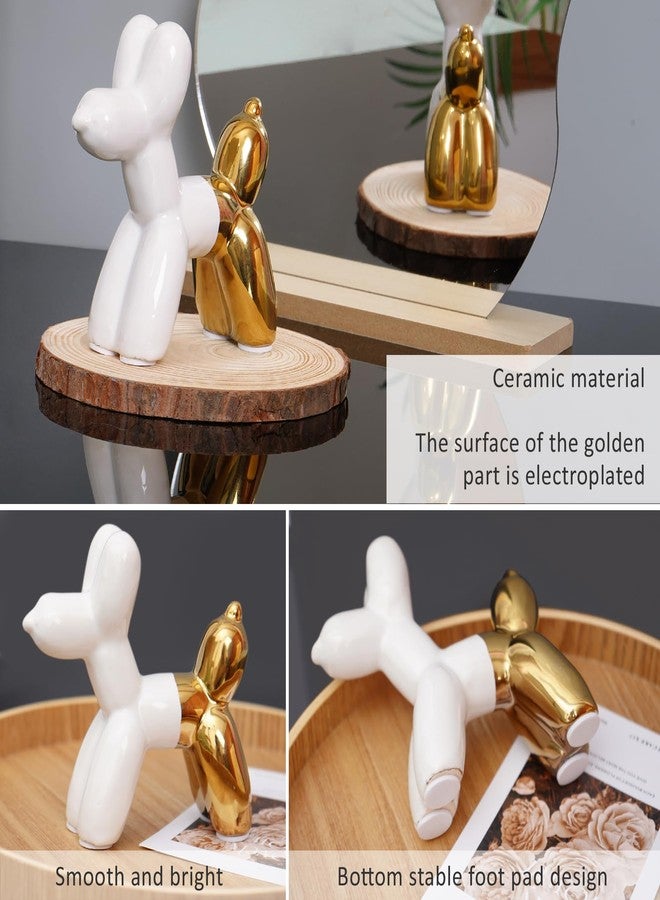 Notakia Cute Ceramics Balloon Dog Statue Crafts Living Room Desktop Decorations,Handmade Modern Small Ceramic Animal Statue Ornament Home Decor Accents (White Gold Balloon Dog) - Image 2