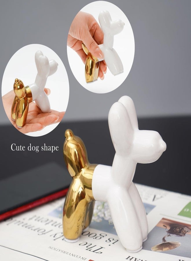 Notakia Cute Ceramics Balloon Dog Statue Crafts Living Room Desktop Decorations,Handmade Modern Small Ceramic Animal Statue Ornament Home Decor Accents (White Gold Balloon Dog) - Image 5