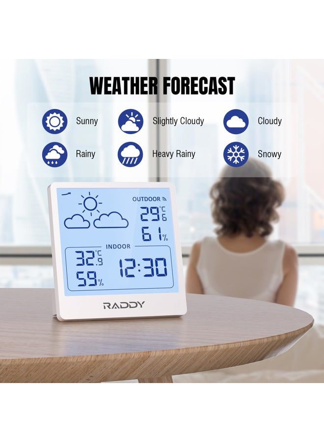 Raddy WF-50 Weather Station Wireless Indoor and Outdoor Use, Battery-Operated Temperature and Humidity Meter with 5.0 Inch TN Display, Weather Forecast, Wireless Remote Sensor (White) - Image 3
