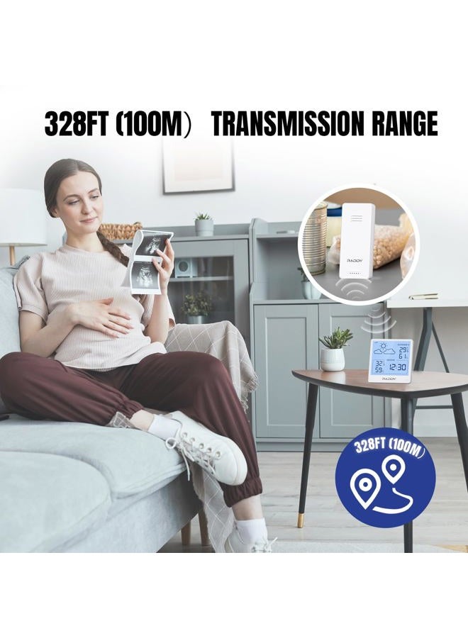 Raddy WF-50 Weather Station Wireless Indoor and Outdoor Use, Battery-Operated Temperature and Humidity Meter with 5.0 Inch TN Display, Weather Forecast, Wireless Remote Sensor (White) - Image 4