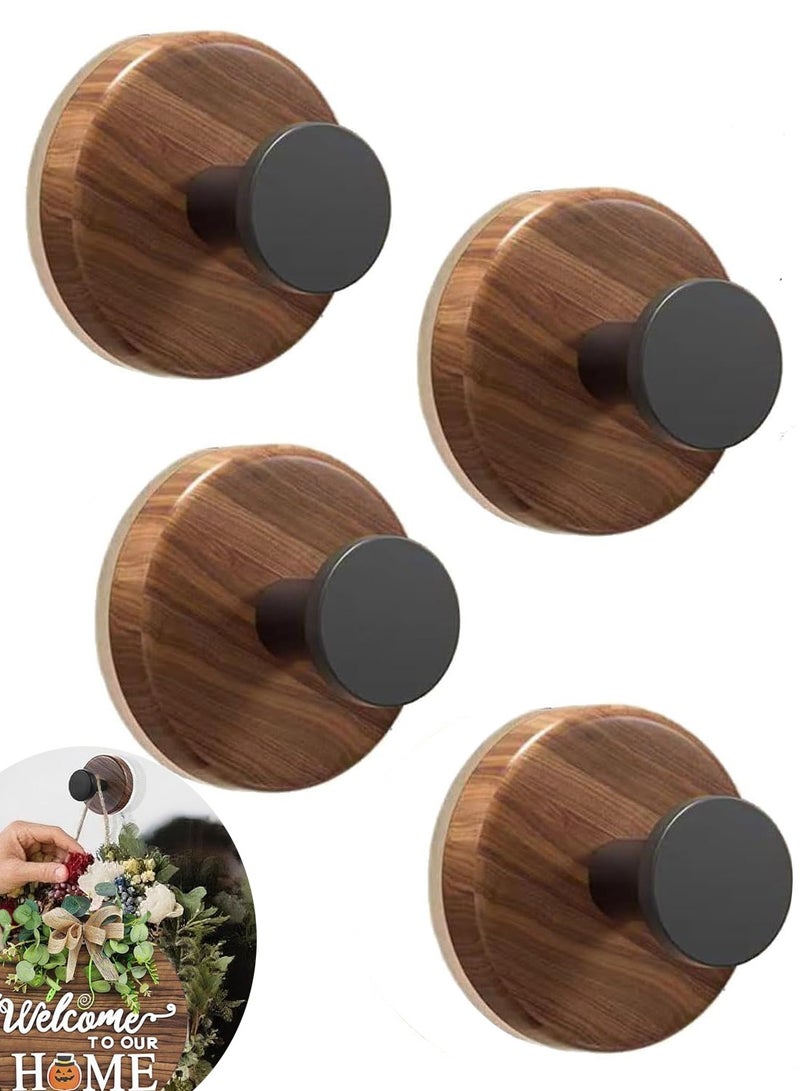 Bukela Suction Cup Hooks for Shower, Suction Cup Wreath Hanger for Front Door, Suction Cup Wreath Holder for Bathroom Kitchen Glass Door Mirror 4 Pack Walnut - Image 1