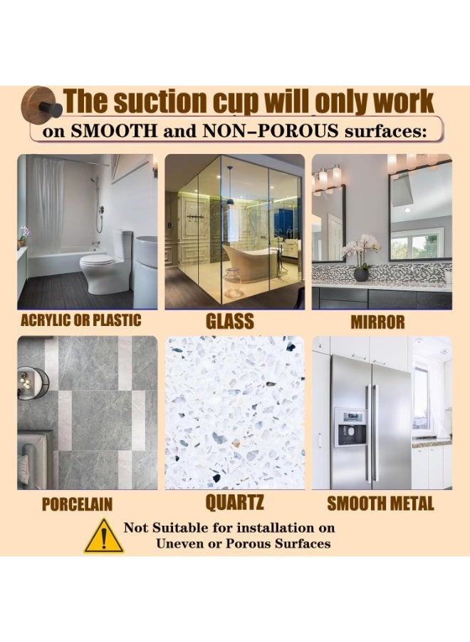 Bukela Suction Cup Hooks for Shower, Suction Cup Wreath Hanger for Front Door, Suction Cup Wreath Holder for Bathroom Kitchen Glass Door Mirror 4 Pack Walnut - Image 5