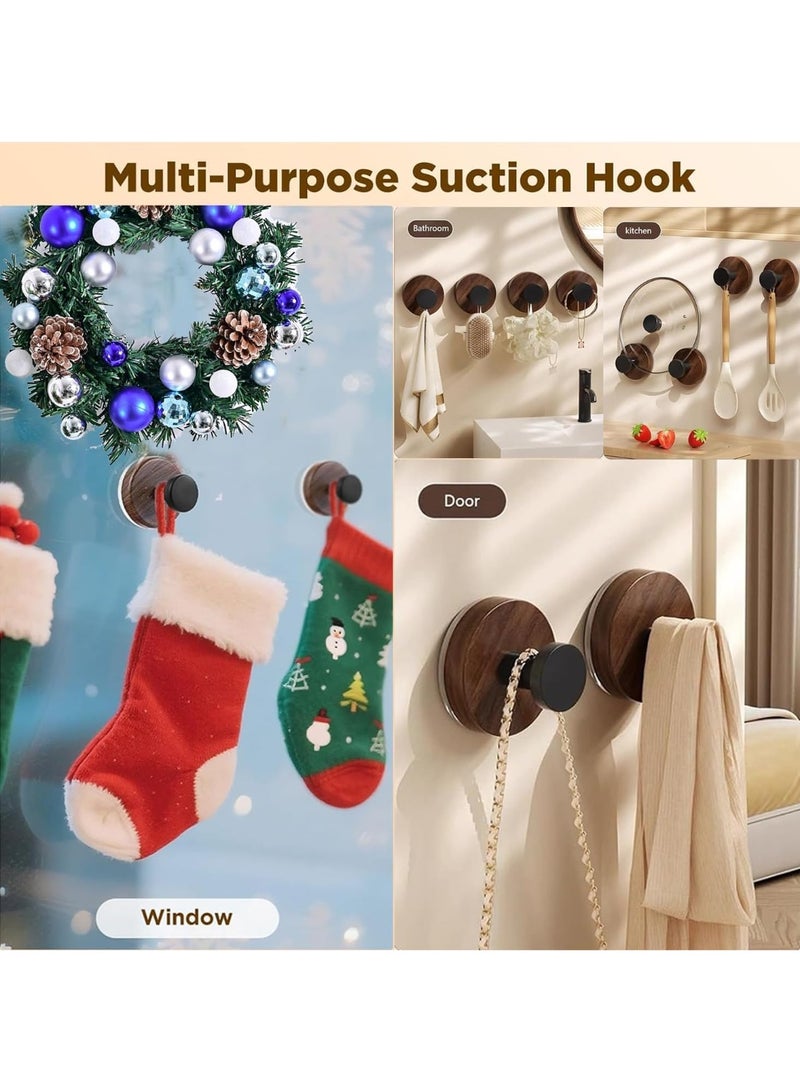 Bukela Suction Cup Hooks for Shower, Suction Cup Wreath Hanger for Front Door, Suction Cup Wreath Holder for Bathroom Kitchen Glass Door Mirror 4 Pack Walnut - Image 4