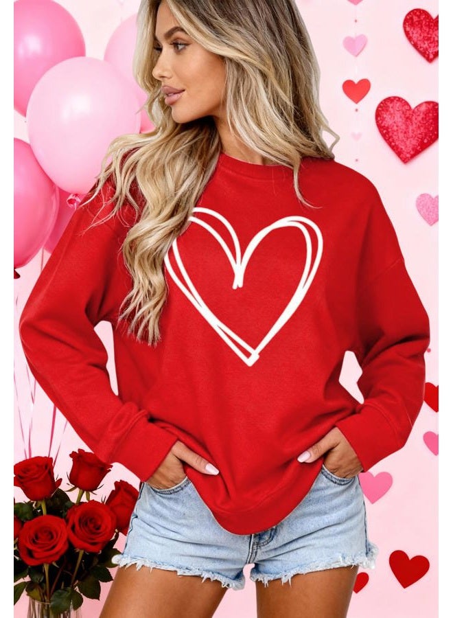 Huovud Valentine Heart Shirt for Women Cute Love Graphic Shirt Casual Long Sleeve Top Valentine Romantic Gift, Red, XXL - Image 4