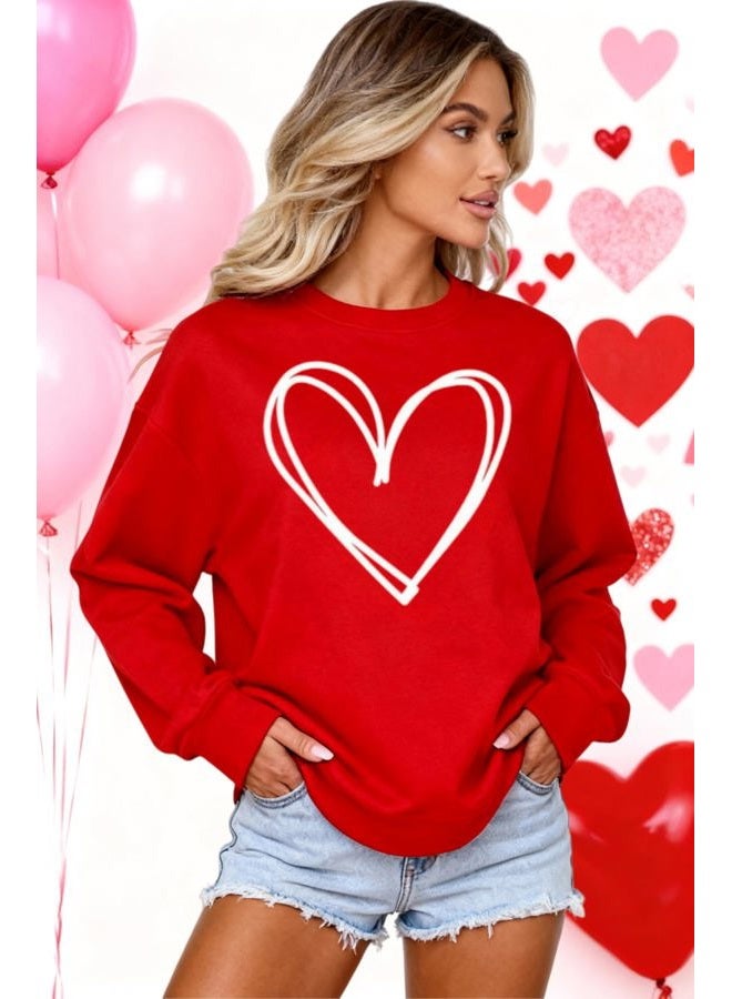 Huovud Valentine Heart Shirt for Women Cute Love Graphic Shirt Casual Long Sleeve Top Valentine Romantic Gift, Red, XXL - Image 2