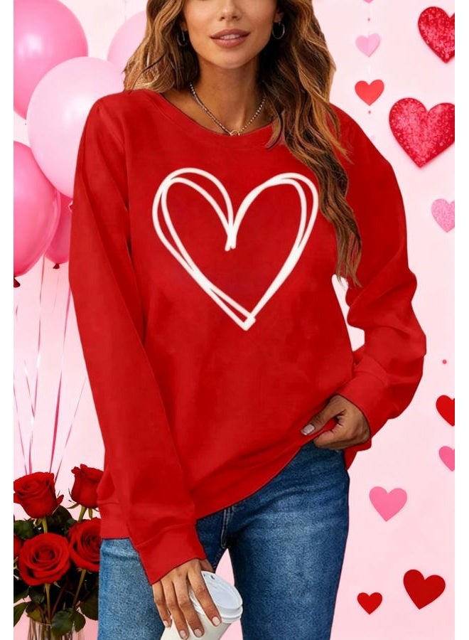 Huovud Valentine Heart Shirt for Women Cute Love Graphic Shirt Casual Long Sleeve Top Valentine Romantic Gift, Red, XXL - Image 3