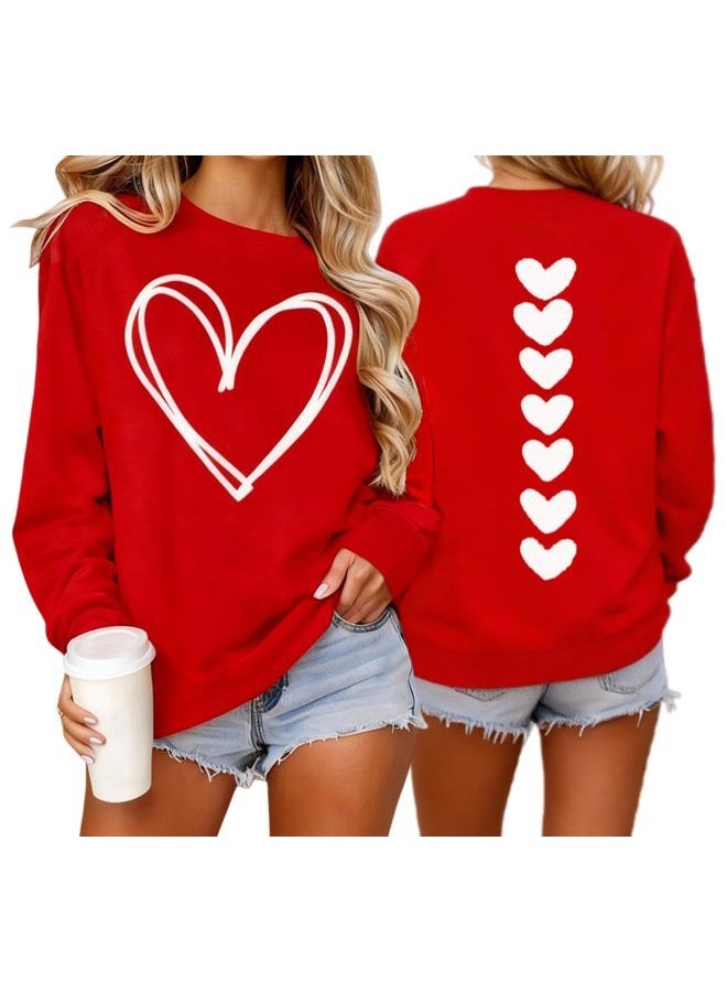 Huovud Valentine Heart Shirt for Women Cute Love Graphic Shirt Casual Long Sleeve Top Valentine Romantic Gift, Red, XXL - Image 1