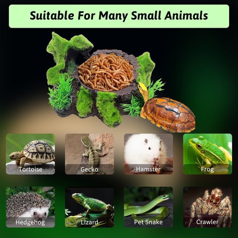 Hamiledyi Reptile Tank Decor Resin Reptile Platform with Artificial Plants Reptile Water Dish Food Bowl Reptile Feeding Dish for Lizard Small Turtle Gecko Water Frog Snake Amphibian Crawling Platform - Image 2