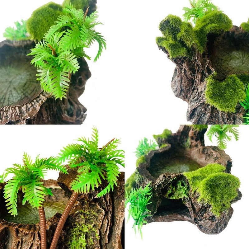 Hamiledyi Reptile Tank Decor Resin Reptile Platform with Artificial Plants Reptile Water Dish Food Bowl Reptile Feeding Dish for Lizard Small Turtle Gecko Water Frog Snake Amphibian Crawling Platform - Image 4