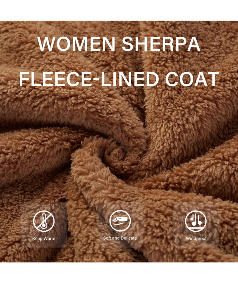 RISISSIDA Women Fleece Jacket Faux Fur Sherpa Short Coat with Hood Fall Spring Fuzzy Fluffy Furry Plush Lightweight Transitional Zip Up Hoodie Camel XX-L - Image 5