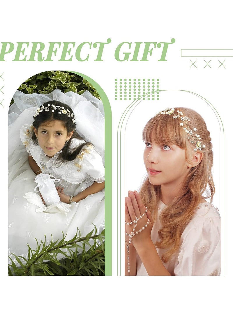 Loquat Wedding Hair Accessories for Kids Flower Pearl Girl Headpiece Princess White Headband Accessory Girls Vine Band 3PCS - Image 3