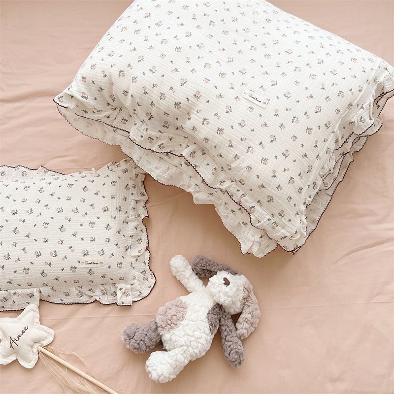 Blogger With Class A Ins Fresh Style Floral Gauze Quilt Cover Cotton Double-Layer Yarn Soft Skin-Friendly Single Four-Piece Set - Image 5