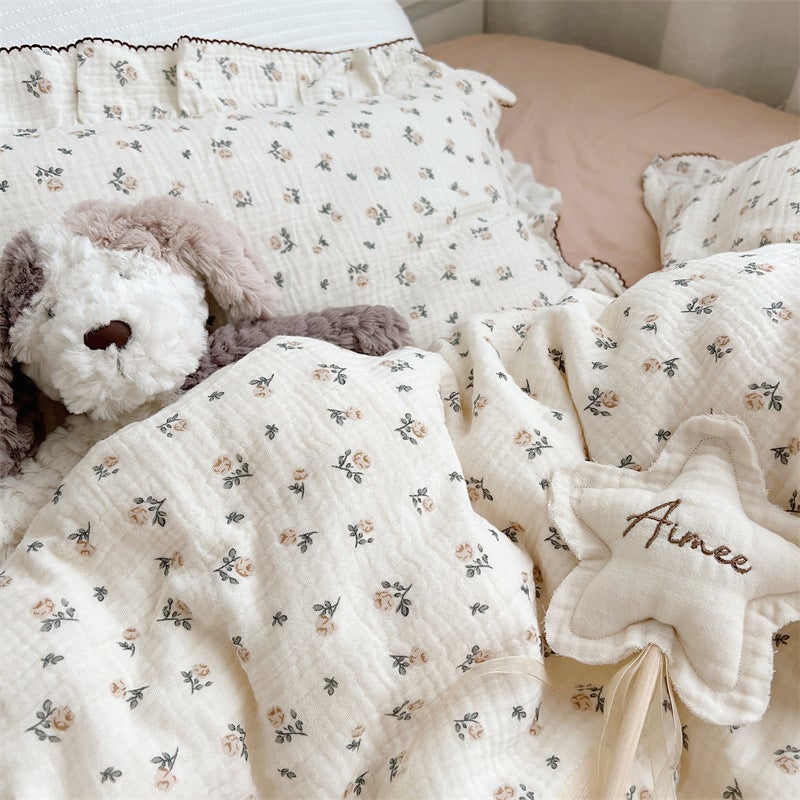 Blogger With Class A Ins Fresh Style Floral Gauze Quilt Cover Cotton Double-Layer Yarn Soft Skin-Friendly Single Four-Piece Set - Image 2