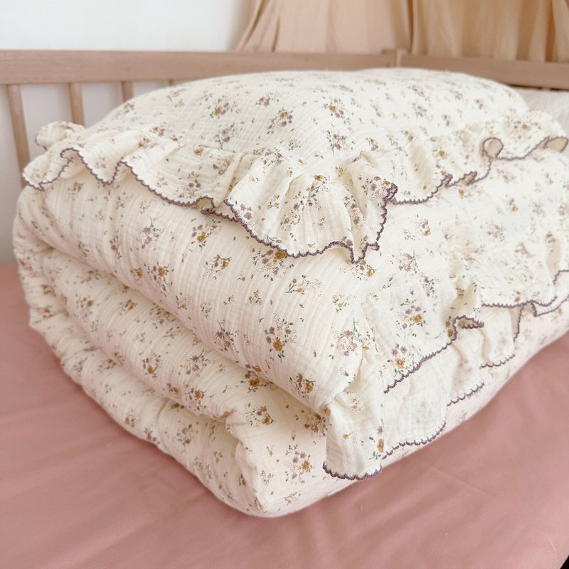 Blogger With Class A Ins Fresh Style Floral Gauze Quilt Cover Cotton Double-Layer Yarn Soft Skin-Friendly Single Four-Piece Set - Image 1
