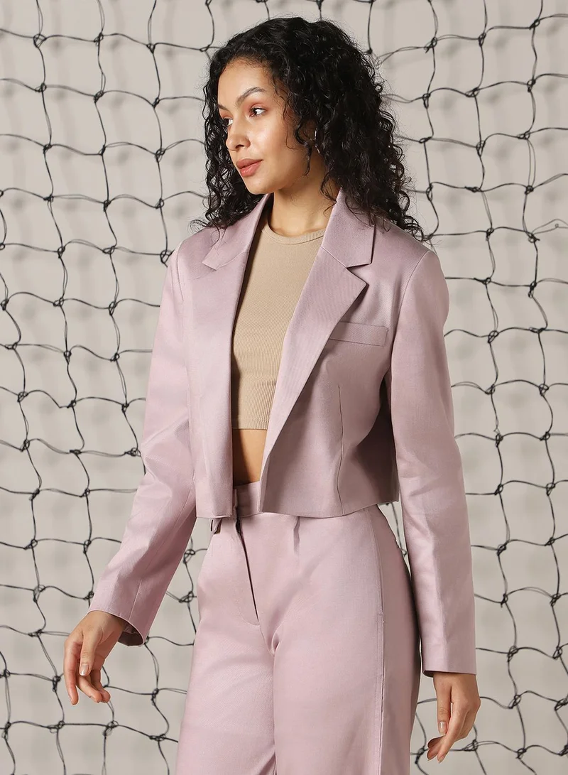 Hubberholme Women's Sea Fog Cotton Blend Solid Oversized Blazer
