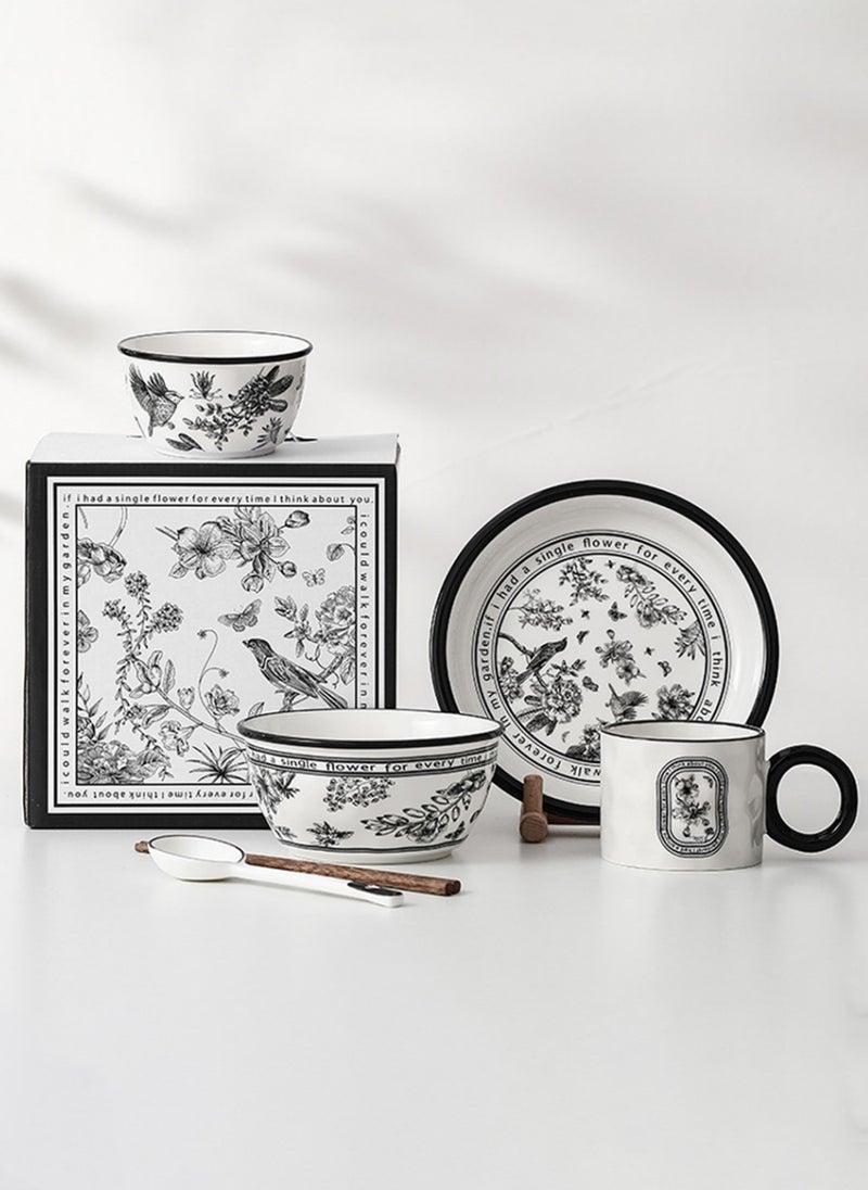 Ceramic Cutlery Gift Set, One Bowl (4.6 "), One Soup Bowl (6 "), One Cup (300Ml), One Plate (8 "), One Pair Of Chopsticks And One Spoon, Suitable For One Person - Image 1