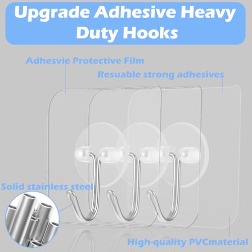 Lemecima 150 Pack Adhesive Hooks Wall Hooks 24lbMax Self Heavy DutyTransparent Reusable Wall for Hanging for Kitchens Bathroom Office - Image 3