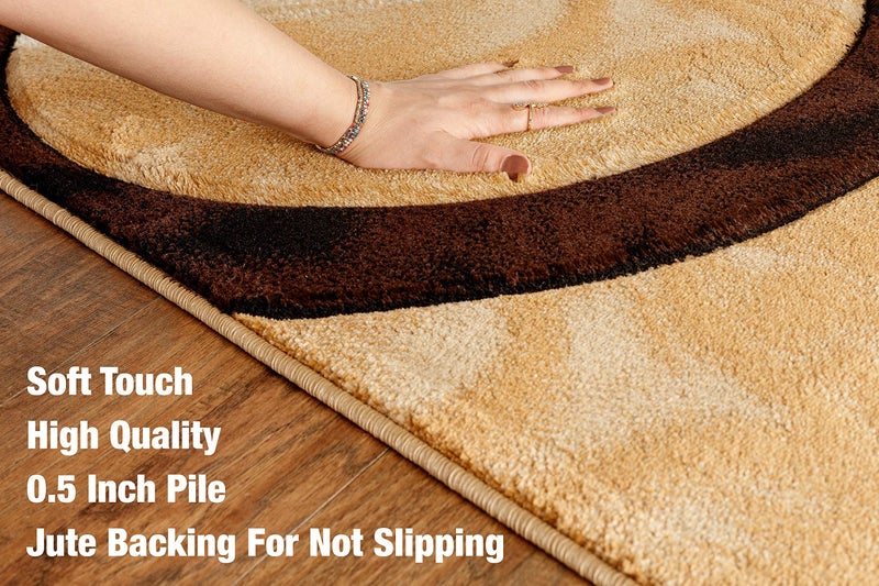 GLORY RUGS Area Rug Modern 4x6 Brown Circles Geometry Soft Hand Carved Contemporary Floor Carpet Fluffy Texture for Indoor Living Dining Room and Bedroom Area - Image 5