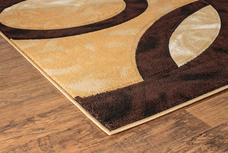 GLORY RUGS Area Rug Modern 4x6 Brown Circles Geometry Soft Hand Carved Contemporary Floor Carpet Fluffy Texture for Indoor Living Dining Room and Bedroom Area - Image 4