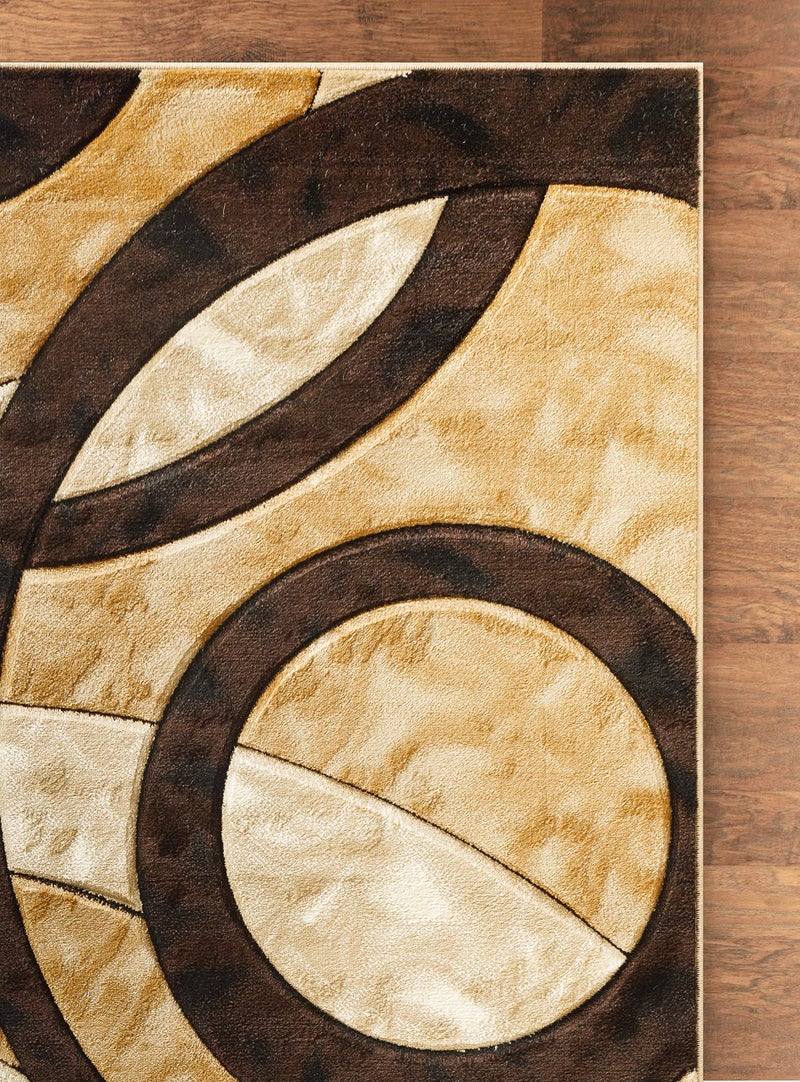 GLORY RUGS Area Rug Modern 4x6 Brown Circles Geometry Soft Hand Carved Contemporary Floor Carpet Fluffy Texture for Indoor Living Dining Room and Bedroom Area - Image 3