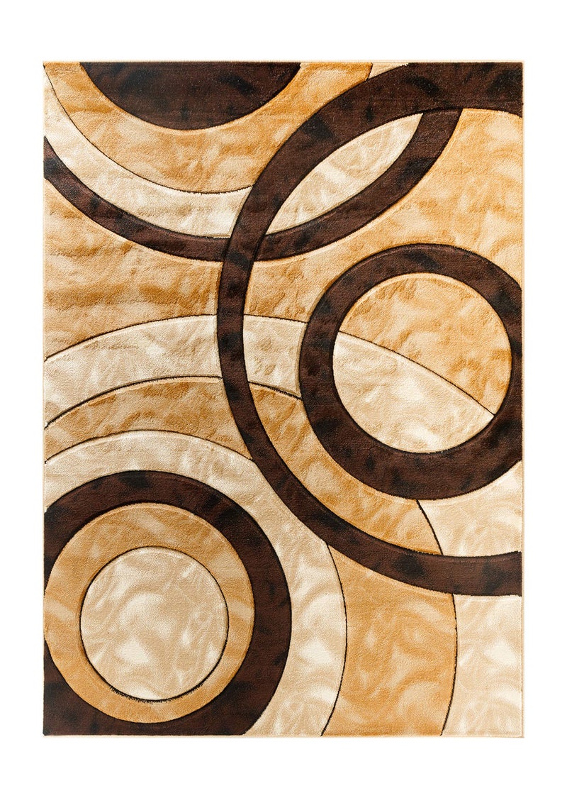 GLORY RUGS Area Rug Modern 4x6 Brown Circles Geometry Soft Hand Carved Contemporary Floor Carpet Fluffy Texture for Indoor Living Dining Room and Bedroom Area - Image 2