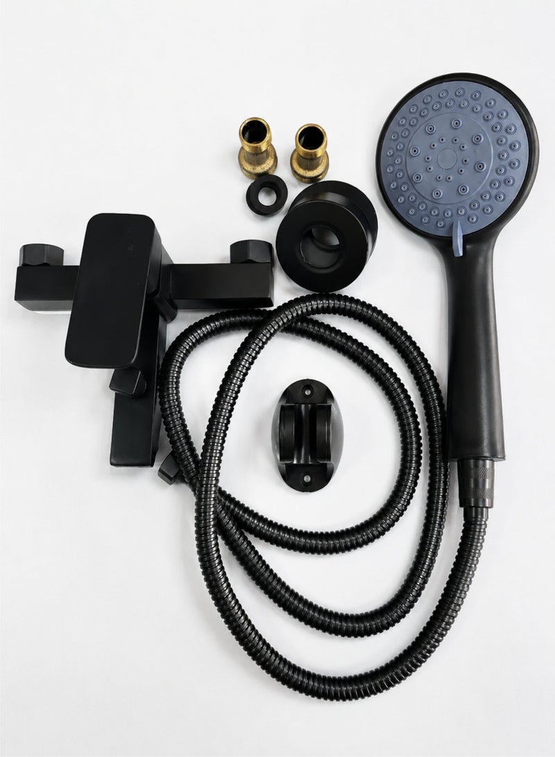 Matte Black Bathroom Shower Mixer Set with Handheld Shower Head, Wall Mounted Single Lever Bath & Shower Faucet, Solid Brass Body, Stainless Steel Hose, Water Saving, Easy to Clean, Complete Shower Kit, 17.5 × 13.5 × 9 cm - Image 3