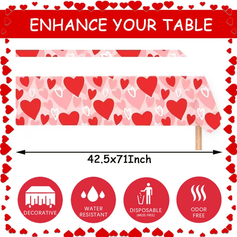 Dreasmt Valentines Day Paper Plates Disposable Tableware Set, Red Heart Paper Plate Set Napkins Tablecloths Valentine's Day Party Supplies Decorations - Image 3