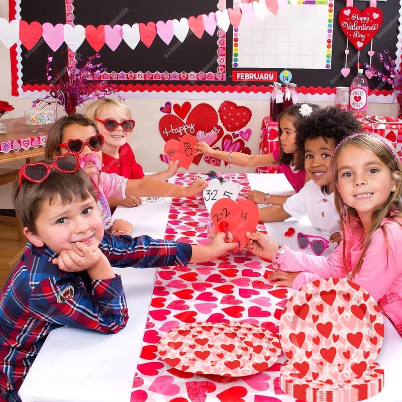 Dreasmt Valentines Day Paper Plates Disposable Tableware Set, Red Heart Paper Plate Set Napkins Tablecloths Valentine's Day Party Supplies Decorations - Image 4
