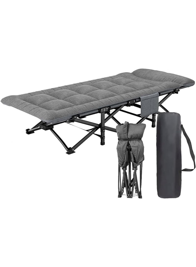 ميشيدا السرير المُطوي للتخييم للبالغين، سرير مُطوي خفيف الوزن مع جيب جانبي وحقيبة حمل، سرير خيمة مُنقول للتخييم الخارجي、نوم الظهر في المكتب والسفر، يدعم وزن حتى 450 رطلاً (رمادي) - Image 1