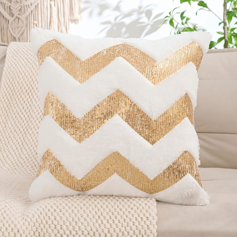 Golden Embroidered Plush Pillowcase 12x20 Inch Wide Strip Home Decor - Image 2
