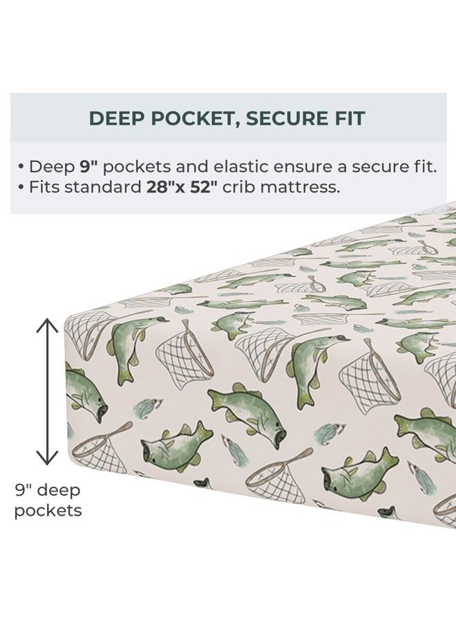 Pobibaby 2 Pack Premium Fitted Baby Boy Crib Sheets for Standard Crib Mattress - Ultra-Soft Jersey Knit, Safe and Snug, and Stylish Ocean Crib Sheet (Gone Fishing) - Image 3