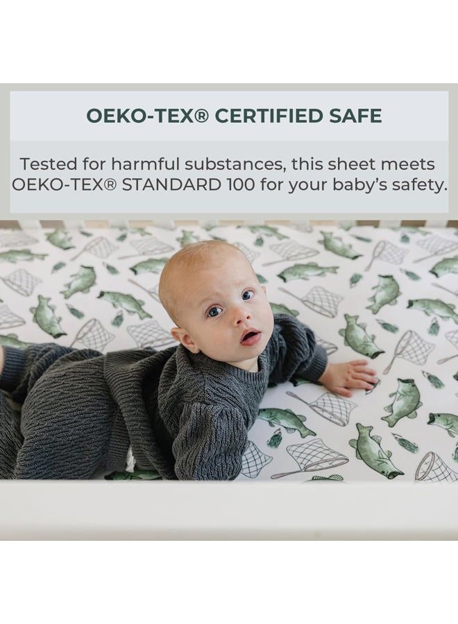Pobibaby 2 Pack Premium Fitted Baby Boy Crib Sheets for Standard Crib Mattress - Ultra-Soft Jersey Knit, Safe and Snug, and Stylish Ocean Crib Sheet (Gone Fishing) - Image 5