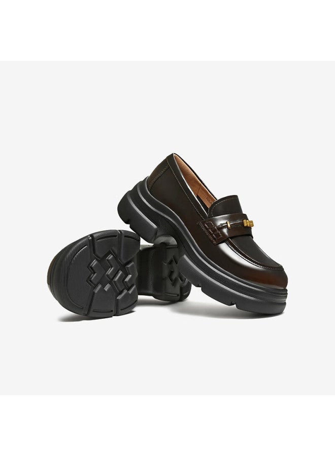 Tata Detective Home Women's Shoes Loafers Versatile Genuine Leather Thick Sole Moccasins Brown Size 34 - Image 4