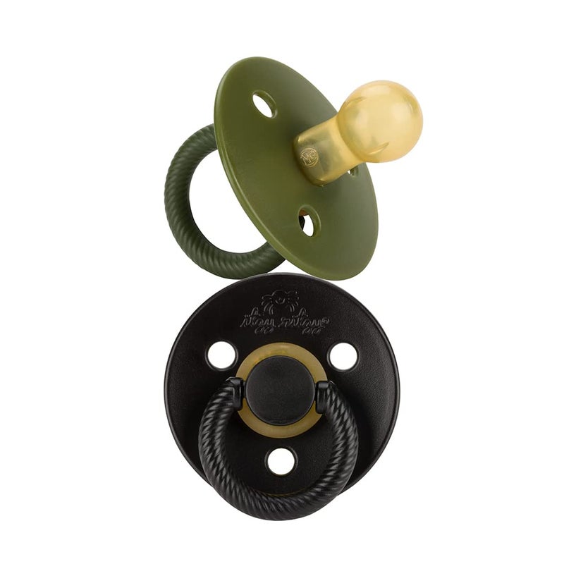 Itzy Ritzy Natural Rubber Newborn Pacifiers (Set of 2) â€“ Baby Pacifiers with Cherry-Shaped Nipple & Large Air Holes for Added Safety; Set of 2 Binkies in Camo & Midnight (Ages 0 â€“ 6 Months) - Image 1