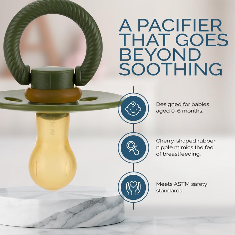 Itzy Ritzy Natural Rubber Newborn Pacifiers (Set of 2) â€“ Baby Pacifiers with Cherry-Shaped Nipple & Large Air Holes for Added Safety; Set of 2 Binkies in Camo & Midnight (Ages 0 â€“ 6 Months) - Image 4