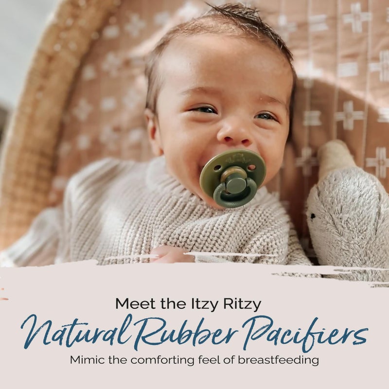 Itzy Ritzy Natural Rubber Newborn Pacifiers (Set of 2) â€“ Baby Pacifiers with Cherry-Shaped Nipple & Large Air Holes for Added Safety; Set of 2 Binkies in Camo & Midnight (Ages 0 â€“ 6 Months) - Image 2
